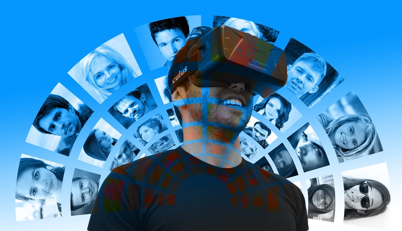 A player in a headset lit by cold blue light inside the trailer.